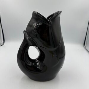 GurglePot Black Ceramic Fish Pitcher 9" Seattle WA 2006 Gloss Glaze